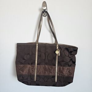 Coach Brown and Black Signature Tote